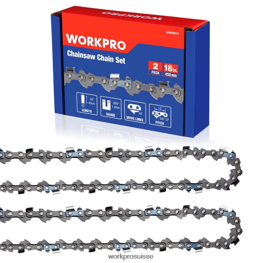 Paquet de 2 chaînes de tronçonneuse, pas de 3/8", chaîne de scie à bois à 62 maillons d'entraînement pour pièces de tronçonneuse Z2LXTF203 nouveau WORKPRO outil