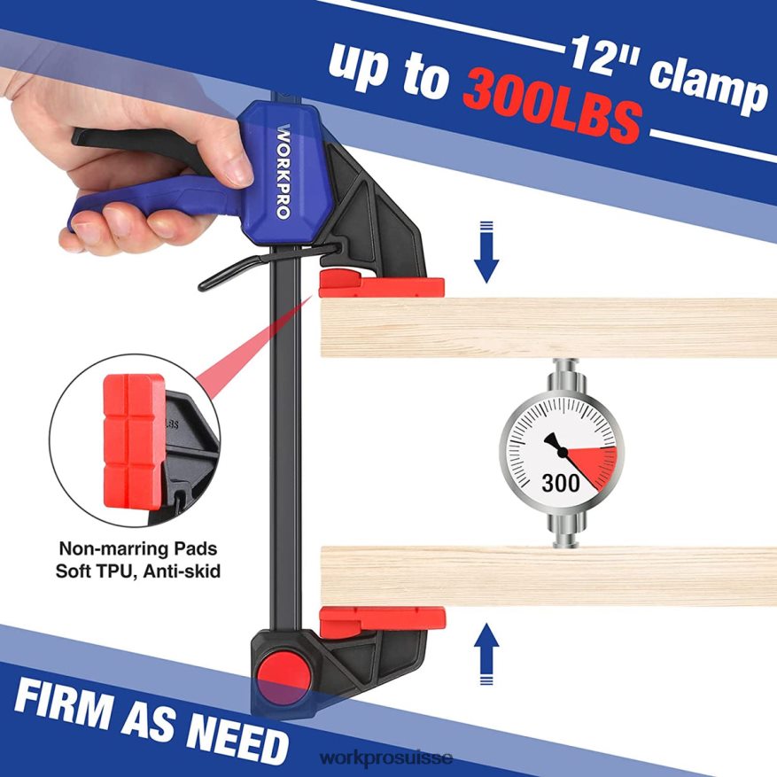 Pinces à barre 2 pièces pour le travail du bois, pince/écarteur à une main de 300 lb pour usage moyen Z2LXTF118 morden WORKPRO outil