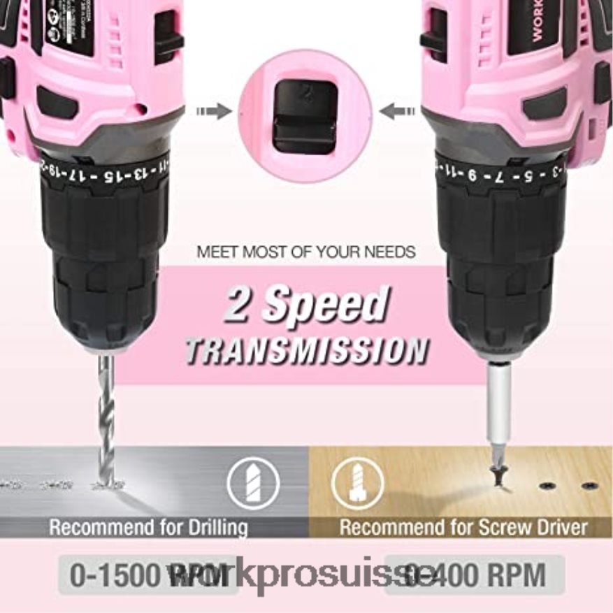 Ensemble de perceuse-visseuse sans fil 20 V, mini pinces 6 pièces, kit d'outils 10 pièces et pistolet à colle sans fil Z2LXTF316 rose WORKPRO outil