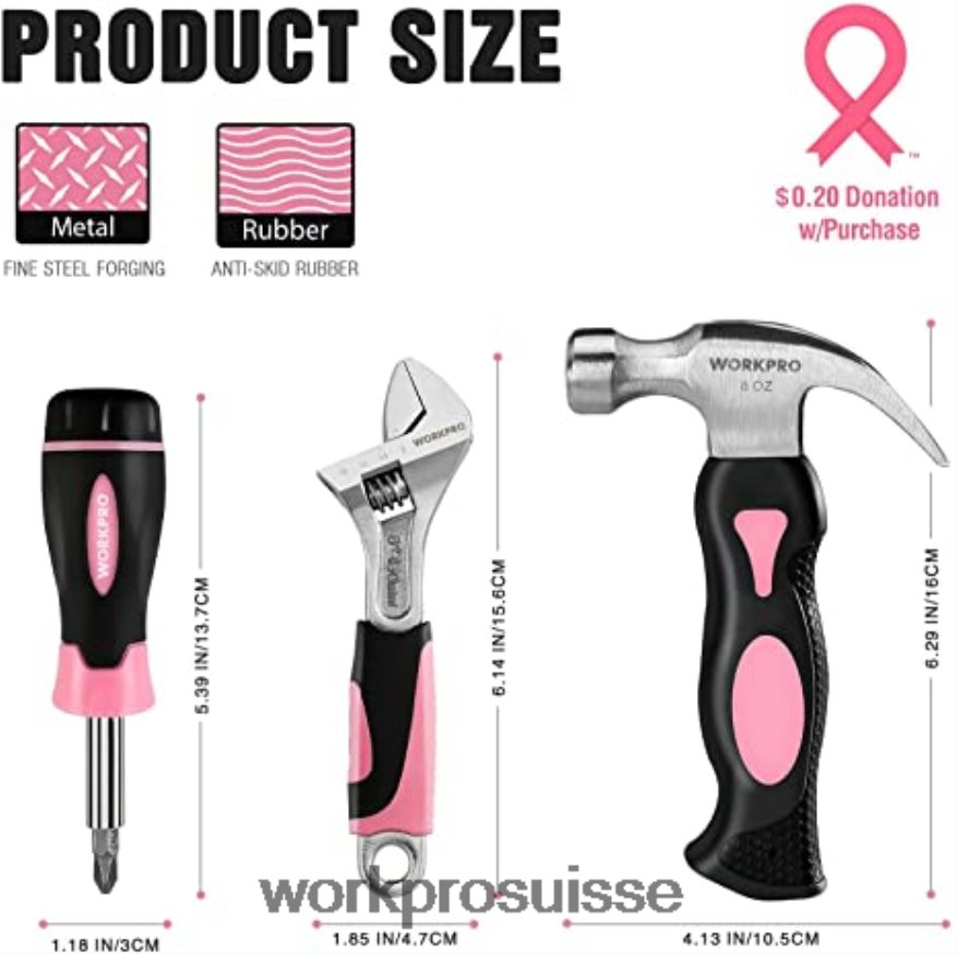 Ensemble de perceuse-visseuse sans fil 20 V, mini pinces 6 pièces, kit d'outils 10 pièces et pistolet à colle sans fil Z2LXTF316 rose WORKPRO outil