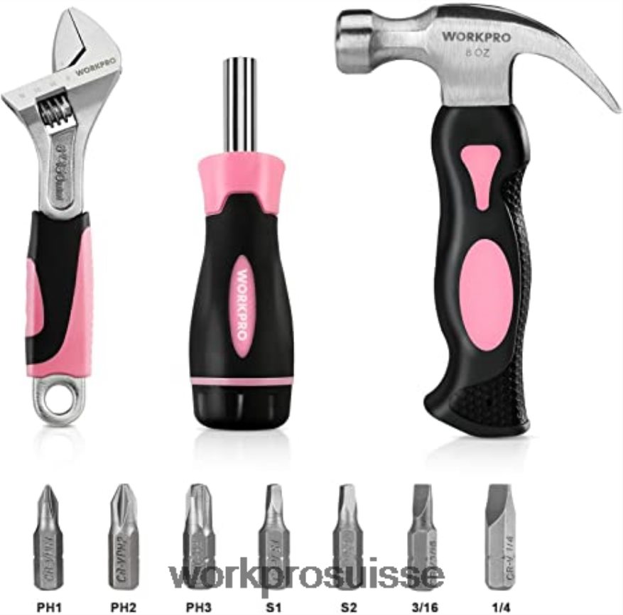 Ensemble de perceuse-visseuse sans fil 20 V, mini pinces 6 pièces, kit d'outils 10 pièces et pistolet à colle sans fil Z2LXTF316 rose WORKPRO outil
