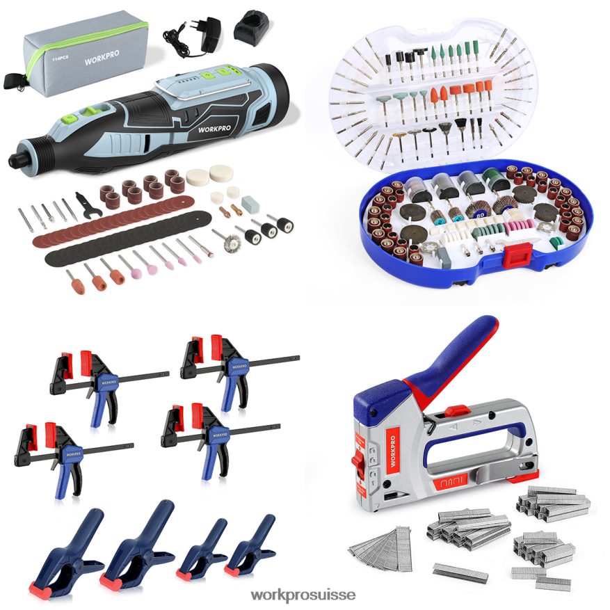 Kit d'outils rotatifs sans fil 12 V, kit d'accessoires pour outils rotatifs de 276 pièces, jeu de pinces de 8 pièces et kit d'agrafeuse 4 en 1 Z2LXTF317 morden WORKPRO outil