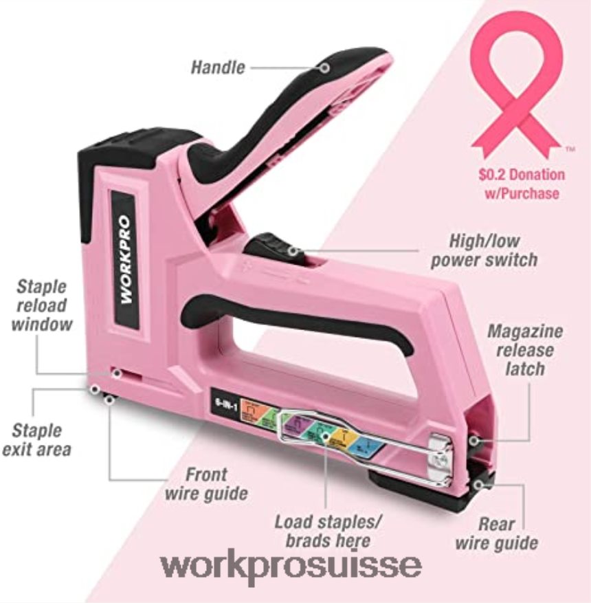 Kit de perceuse sans fil 12 V, kit d'outils de 103 pièces, jeu de 8 tournevis magnétiques et agrafeuse 6 en 1 Z2LXTF315 rose WORKPRO outil
