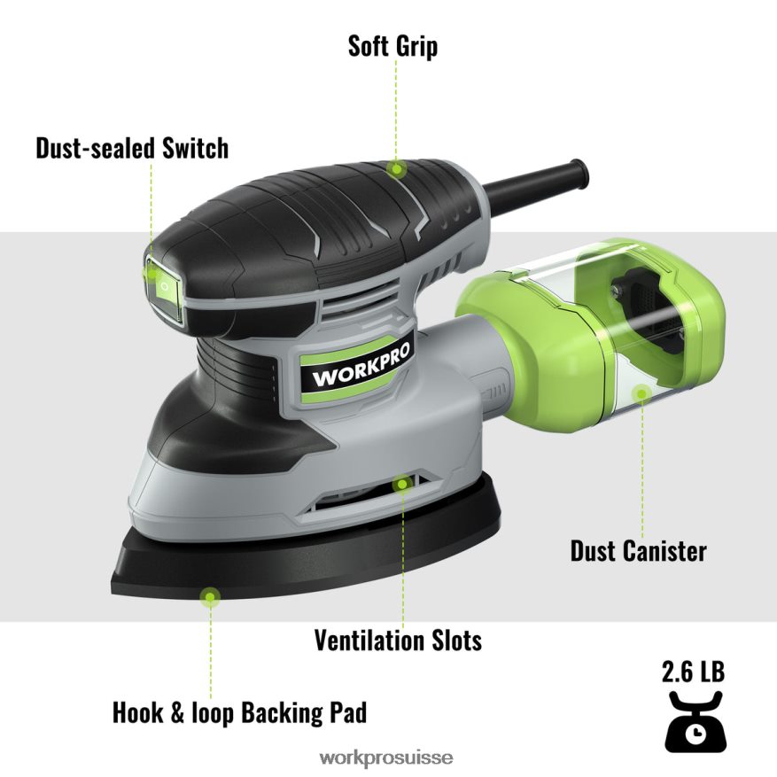 Ponceuse de détail de 1,6 A, ponceuse électrique compacte de 13 000 opm avec dépoussiéreur Z2LXTF239 utile WORKPRO outil