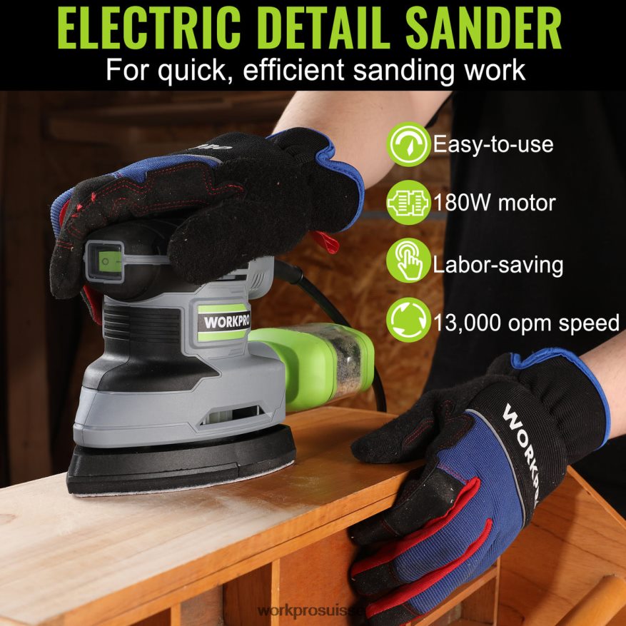 Ponceuse de détail de 1,6 A, ponceuse électrique compacte de 13 000 opm avec dépoussiéreur Z2LXTF239 utile WORKPRO outil