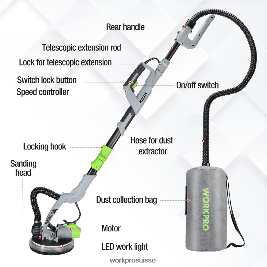 Ponceuse électrique pour cloisons sèches 720 W avec aspirateur Z2LXTF228 morden WORKPRO outil