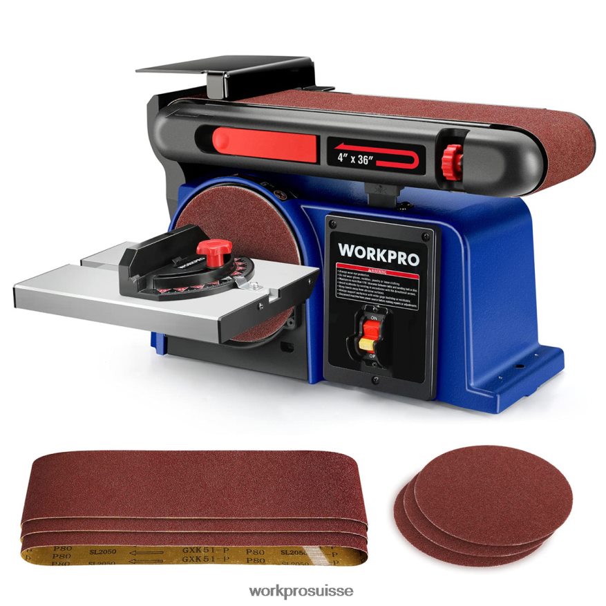 ponceuse à disque à bande, ponceuse à bande de 4 po x 36 po et ponceuse à disque de 6 po avec 6 papiers de verre, base en fonte pour le ponçage du travail du bois Z2LXTF235 utile WORKPRO outil