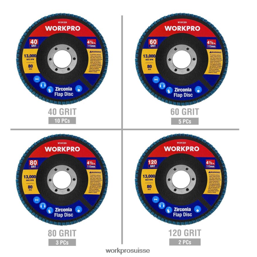 Disques à lamelles 20 pièces, meule abrasive en zircone et disque de ponçage à lamelles Z2LXTF209 utile WORKPRO outil