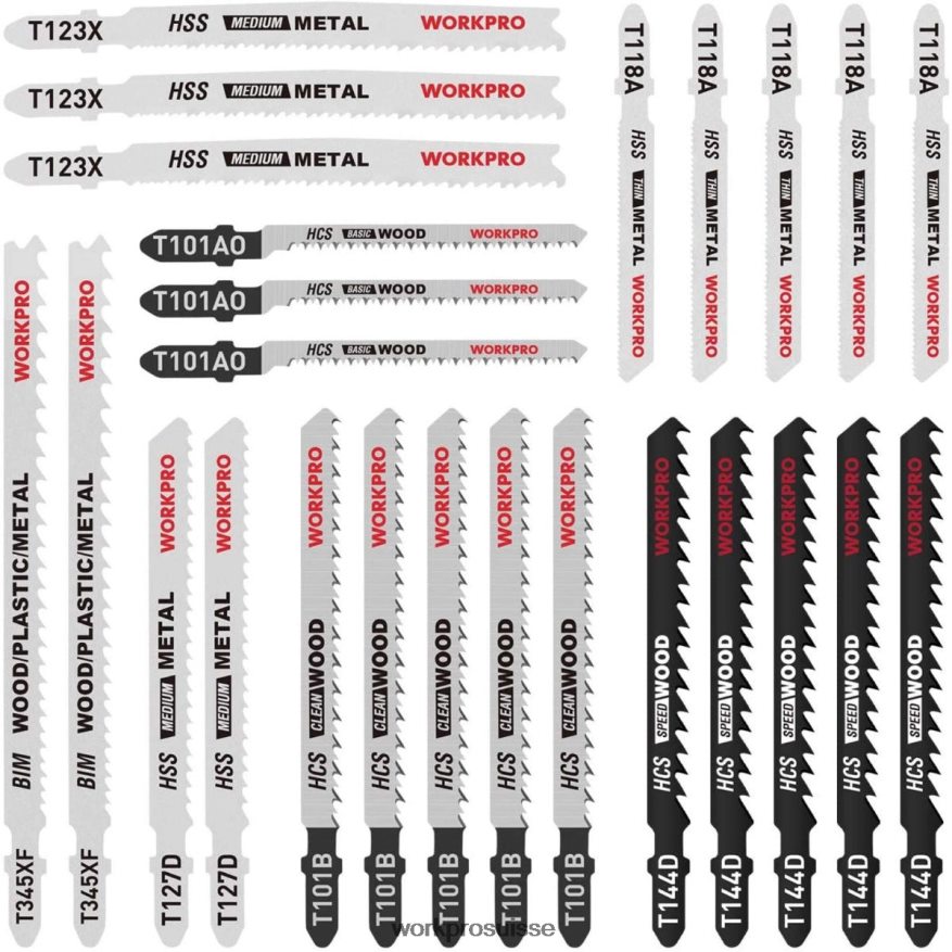 Ensemble de 25 lames de scie sauteuse à tige en T avec étui de rangement Z2LXTF210 utile WORKPRO outil