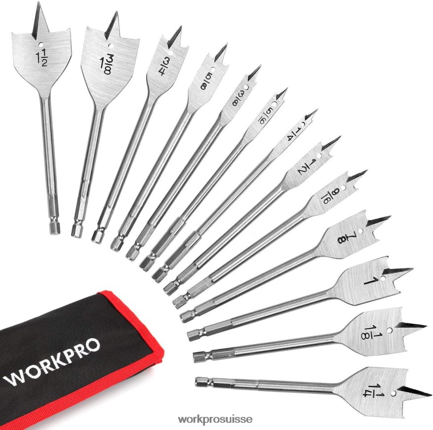 Jeu de 13 forets plats en SAE avec pochette de rangement en nylon Z2LXTF211 utile WORKPRO outil