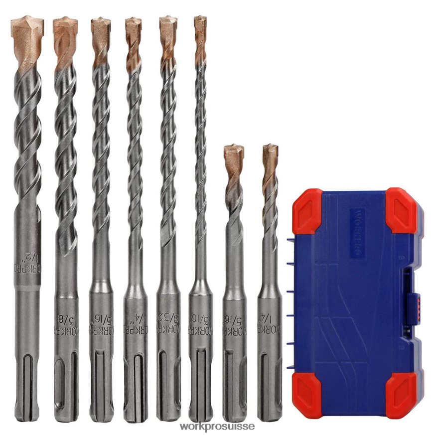 Jeu de 8 forets SDS-Plus, pointe en carbure, jeu de forets à percussion rotatif SDS+ avec étui de rangement pour brique, ciment, pierre et béton Z2LXTF205 utile WORKPRO outil