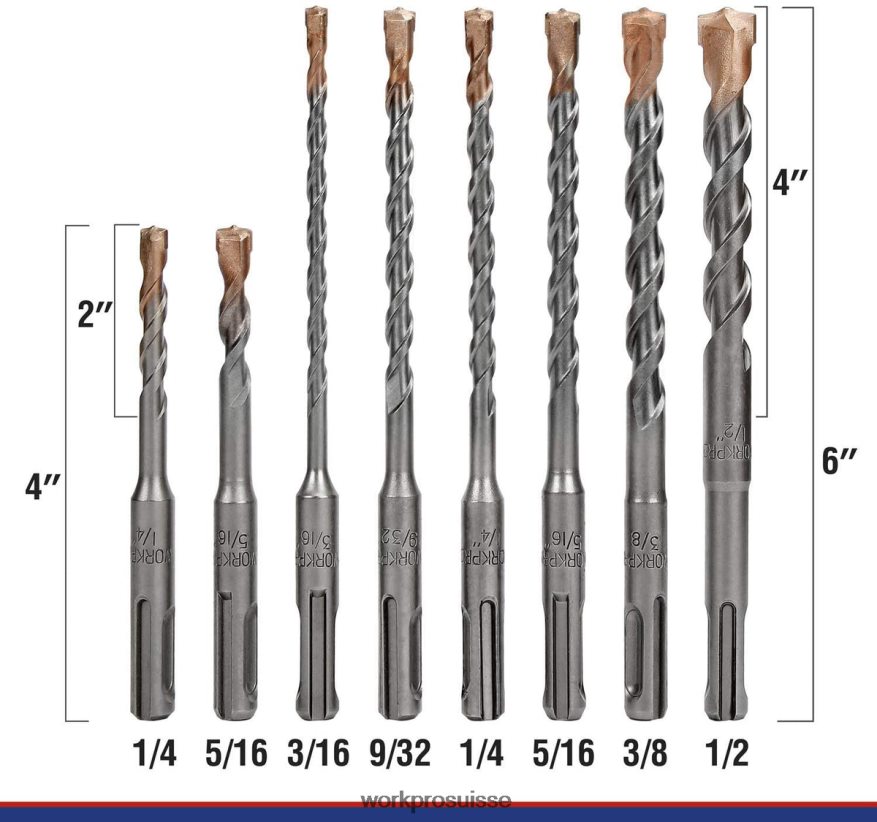 Jeu de 8 forets SDS-Plus, pointe en carbure, jeu de forets à percussion rotatif SDS+ avec étui de rangement pour brique, ciment, pierre et béton Z2LXTF205 utile WORKPRO outil