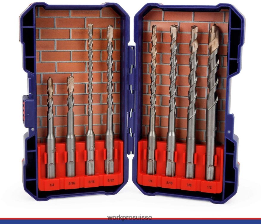 Jeu de 8 forets SDS-Plus, pointe en carbure, jeu de forets à percussion rotatif SDS+ avec étui de rangement pour brique, ciment, pierre et béton Z2LXTF205 utile WORKPRO outil