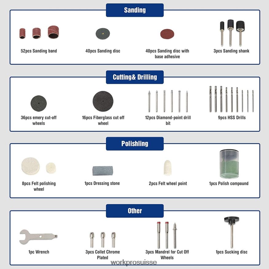 Kit d'accessoires pour outils rotatifs, 276 pièces, coupe, sculpture et polissage, montage universel Z2LXTF191 morden WORKPRO outil
