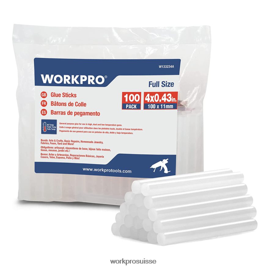 Paquet de 100 bâtons de colle chaude pleine grandeur compatibles avec la plupart des pistolets à colle Z2LXTF196 nouveau WORKPRO outil
