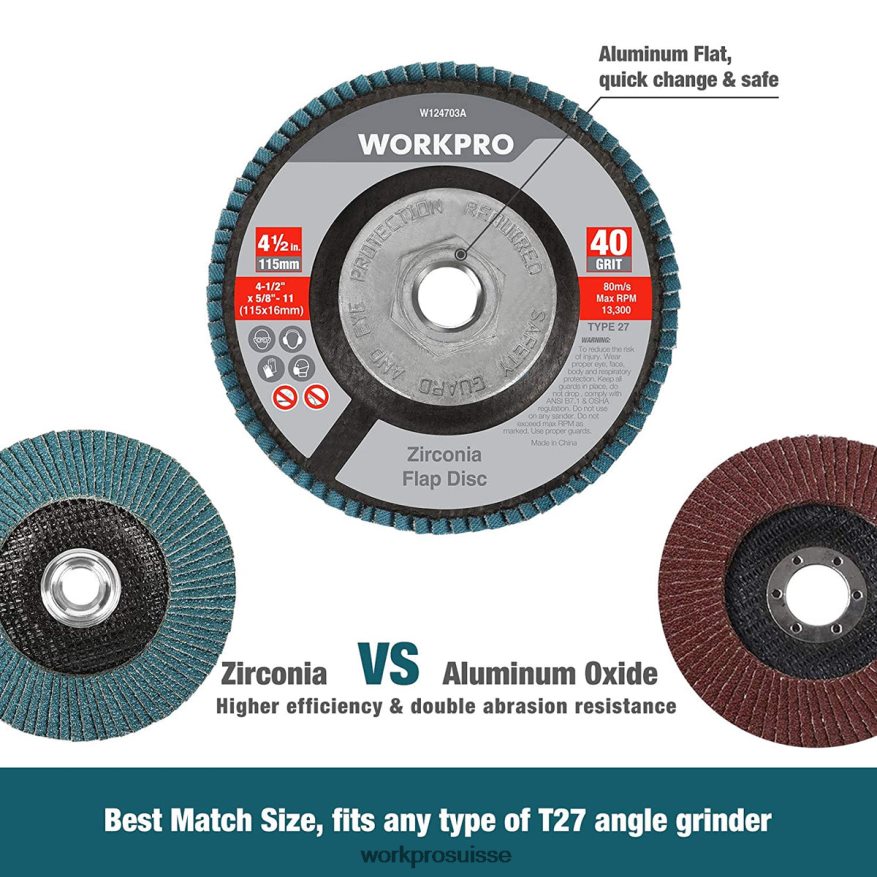 Paquet de 5 disques à lamelles en zircone, disque de ponçage pour meuleuse d'angle, meules de 4-1/2 pouces Z2LXTF206 utile WORKPRO outil
