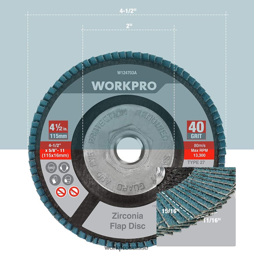 Paquet de 5 disques à lamelles en zircone, disque de ponçage pour meuleuse d'angle, meules de 4-1/2 pouces Z2LXTF206 utile WORKPRO outil