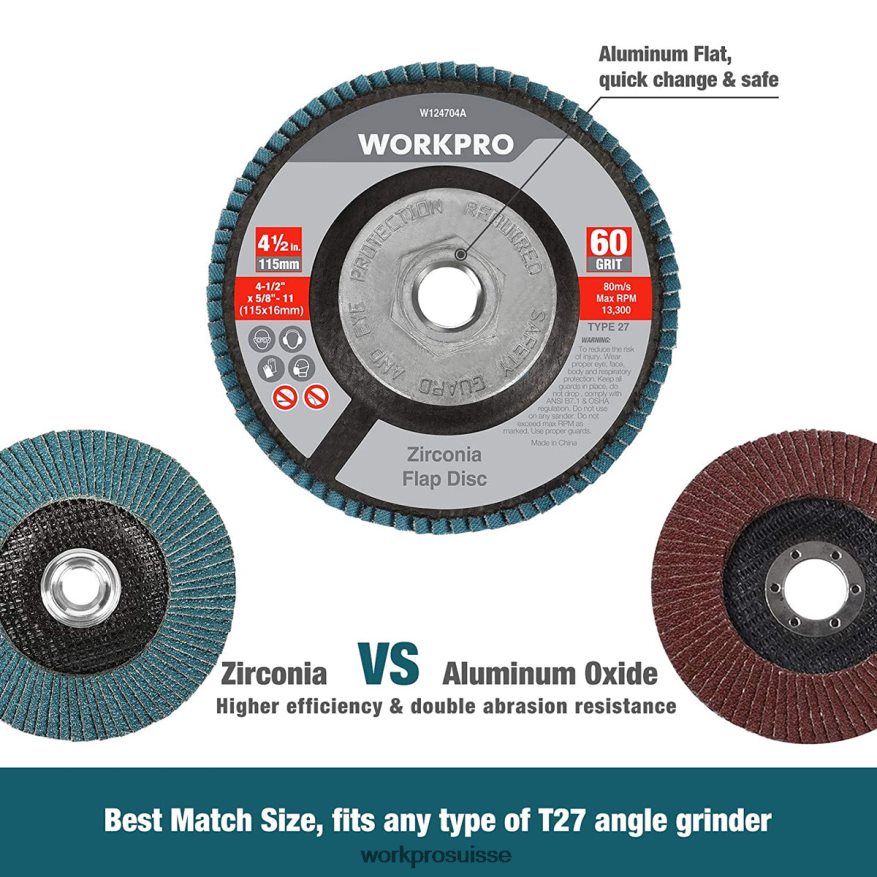 Paquet de 5 disques à lamelles en zircone, disque de ponçage pour meuleuse d'angle, meules de 4-1/2 pouces Z2LXTF206 utile WORKPRO outil