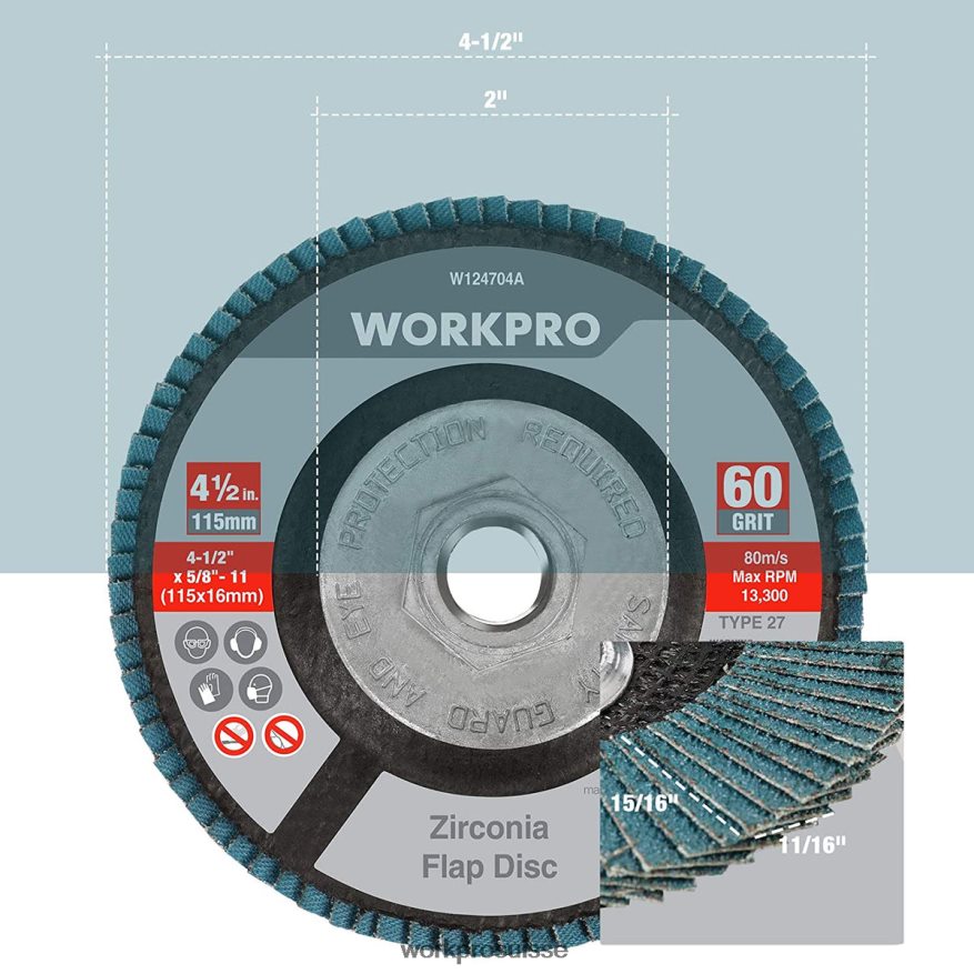 Paquet de 5 disques à lamelles en zircone, disque de ponçage pour meuleuse d'angle, meules de 4-1/2 pouces Z2LXTF206 utile WORKPRO outil