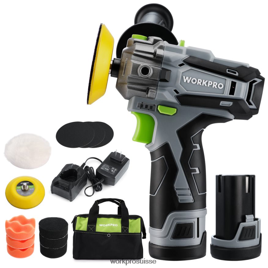 Polisseuse sans fil 12 V, mini tampon de détail de voiture et kit de ponceuse avec 2 batteries Li-ion Z2LXTF229 utile WORKPRO outil