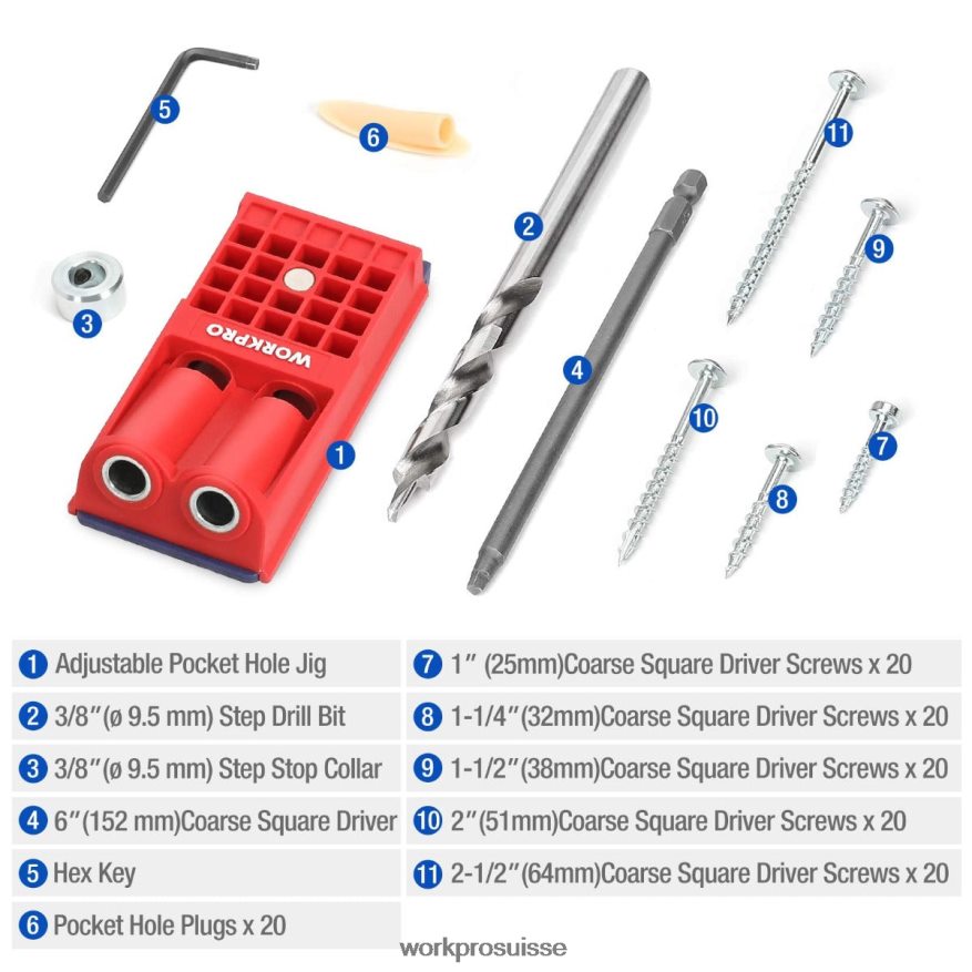 bouchons en plastique vis à tournevis carré grossier kit de gabarit de trou de poche Z2LXTF201 morden WORKPRO outil