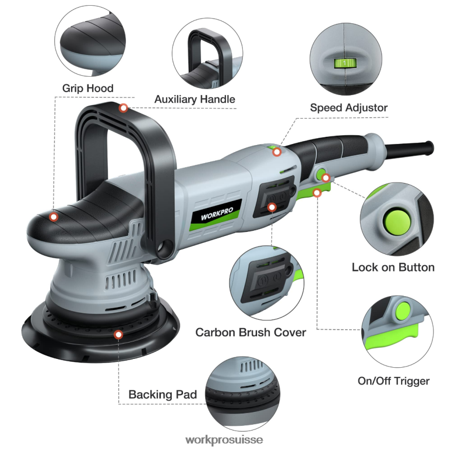 polisseuse tampon, kit de polissage orbital aléatoire à double action de 6 pouces 1080w Z2LXTF240 morden WORKPRO outil