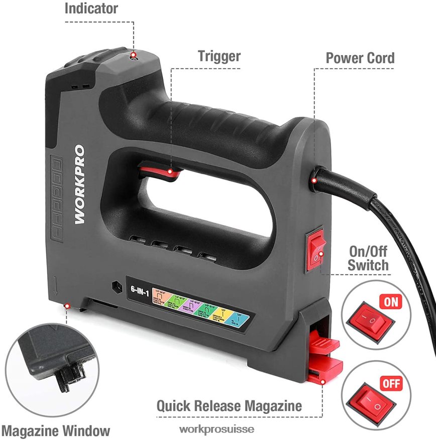 Agrafeuse électrique 110v 6 en 1 pour projet de bricolage de menuiserie Z2LXTF167 utile WORKPRO outil