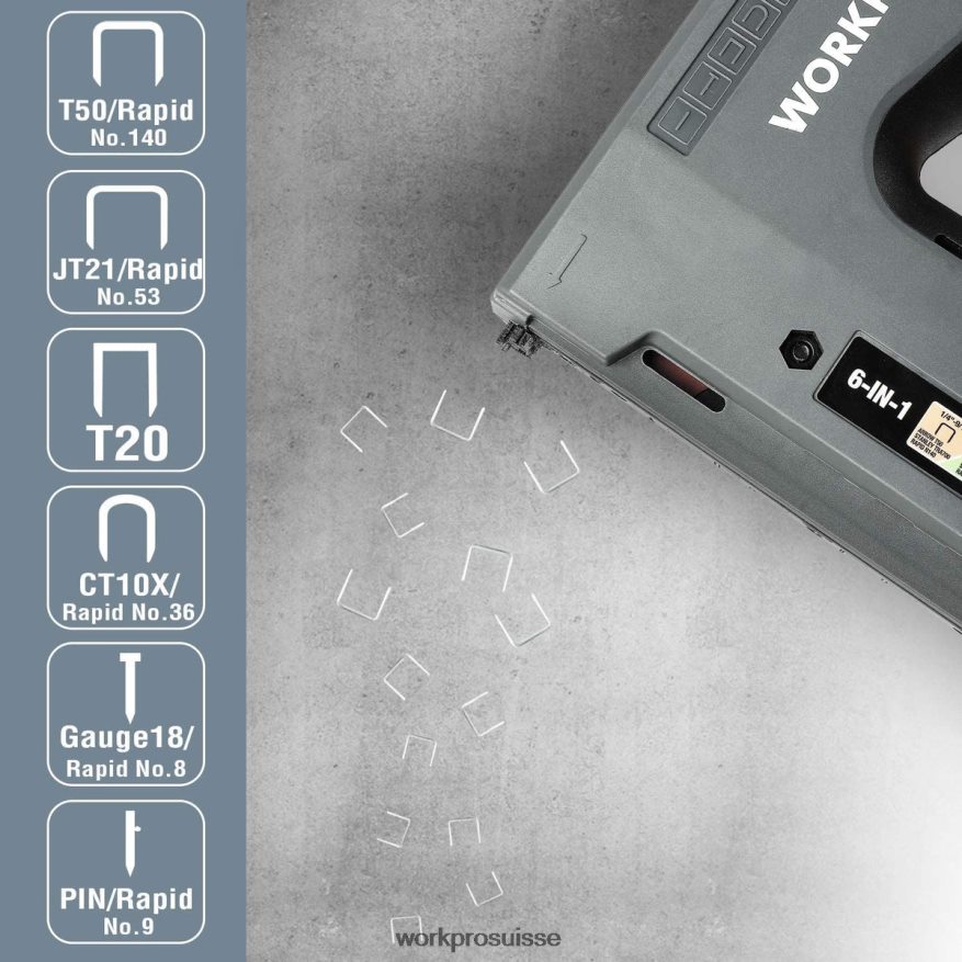 Agrafeuse sans fil rechargeable 6 en 1 3,6 V Z2LXTF166 utile WORKPRO outil