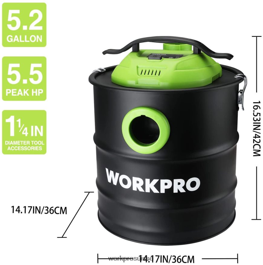 Aspirateur à cendres de 5,2 gallons, aspirateur à cendres d'une puissance maximale de 5,5 chevaux avec filtre Hepa Z2LXTF212 utile WORKPRO outil