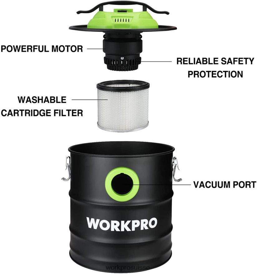 Aspirateur à cendres de 5,2 gallons, aspirateur à cendres d'une puissance maximale de 5,5 chevaux avec filtre Hepa Z2LXTF212 utile WORKPRO outil
