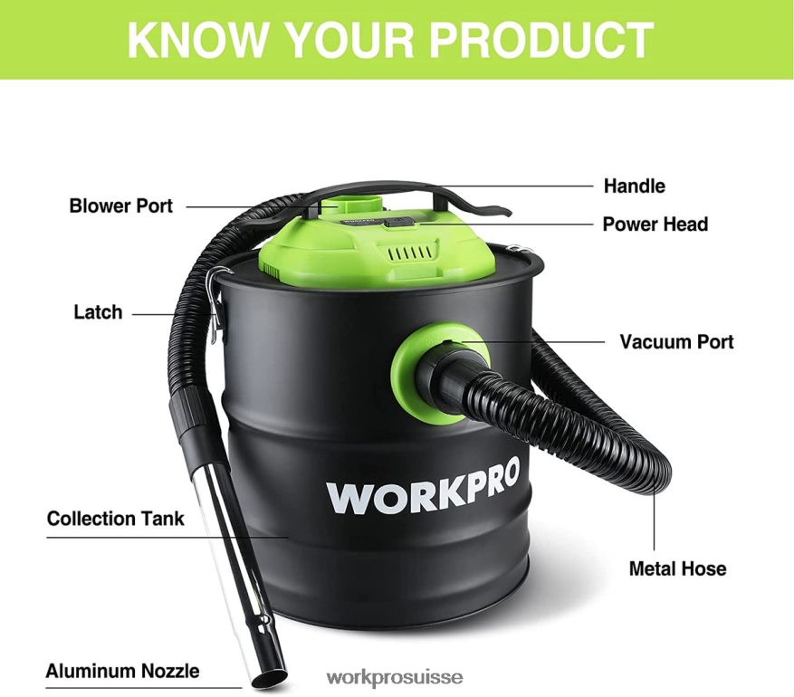 Aspirateur à cendres de 5,2 gallons, aspirateur à cendres d'une puissance maximale de 5,5 chevaux avec filtre Hepa Z2LXTF212 utile WORKPRO outil