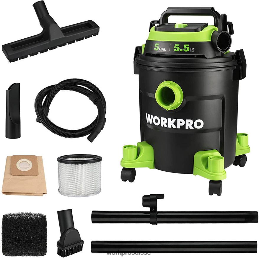 Aspirateur d'atelier de 5 gallons, aspirateur d'atelier d'une puissance maximale de 5,5 chevaux avec filtre HEPA, tuyau et accessoires Z2LXTF214 morden WORKPRO outil