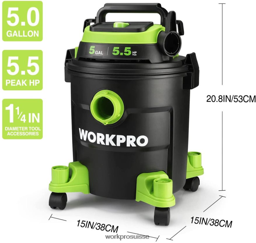 Aspirateur d'atelier de 5 gallons, aspirateur d'atelier d'une puissance maximale de 5,5 chevaux avec filtre HEPA, tuyau et accessoires Z2LXTF214 morden WORKPRO outil