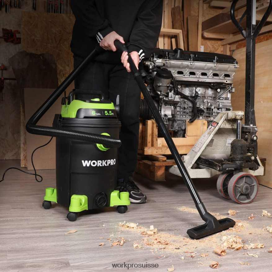 Aspirateur d'atelier de 6 gallons, aspirateur d'atelier de 5,5 chevaux de puissance maximale avec tuyau de filtre hepa et accessoires Z2LXTF215 utile WORKPRO outil