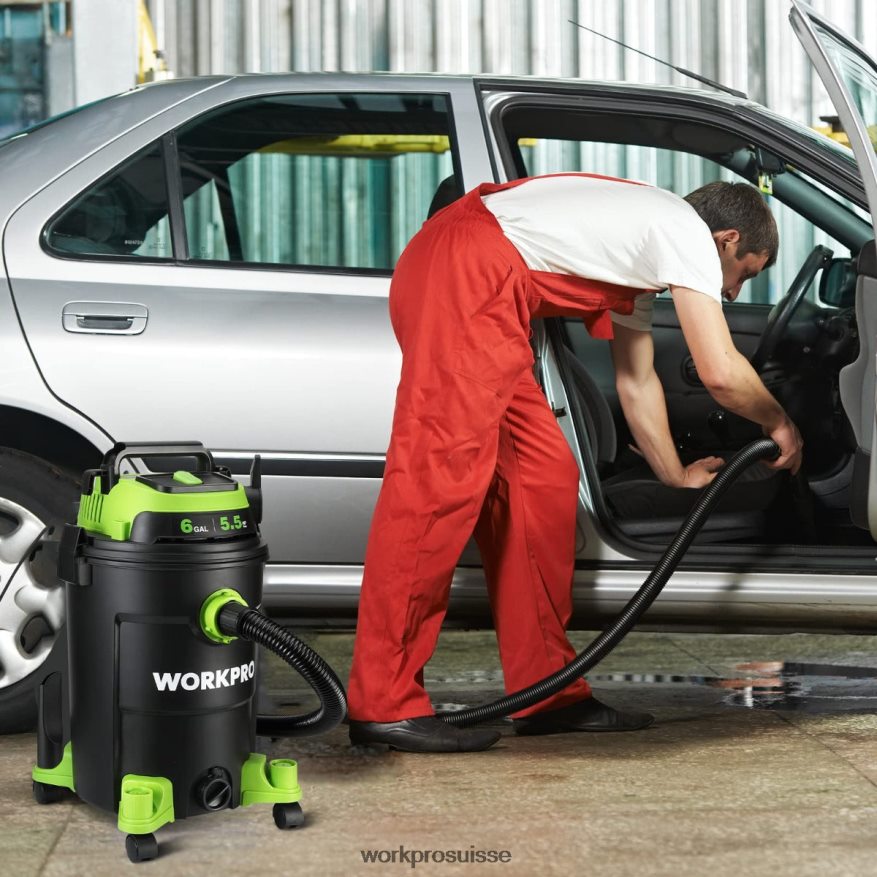 Aspirateur d'atelier de 6 gallons, aspirateur d'atelier de 5,5 chevaux de puissance maximale avec tuyau de filtre hepa et accessoires Z2LXTF215 utile WORKPRO outil