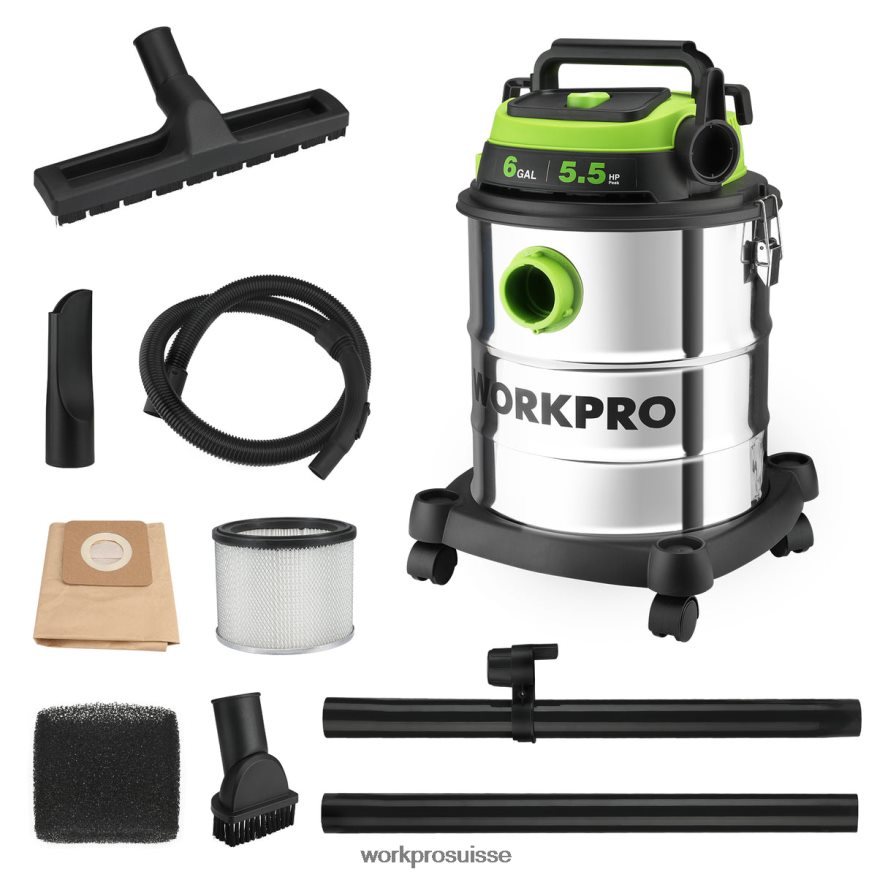 Aspirateur d'atelier sec/humide de 6 gallons avec filtre Hepa, tuyau et accessoires pour la collecte de poussière à la maison/sur chantier Z2LXTF213 morden WORKPRO outil