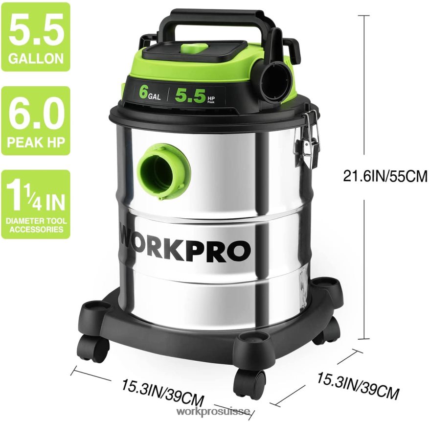 Aspirateur d'atelier sec/humide de 6 gallons avec filtre Hepa, tuyau et accessoires pour la collecte de poussière à la maison/sur chantier Z2LXTF213 morden WORKPRO outil