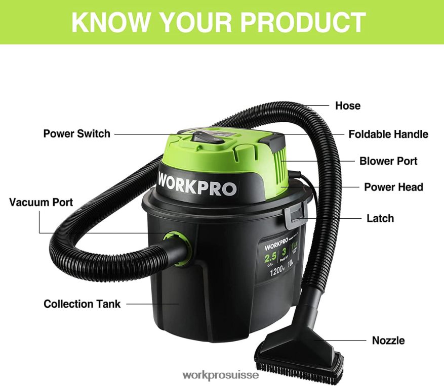 Aspirateur humide/sec 2,5 gallons 3 chevaux de pointe, aspirateur d'atelier portable pour la maison Z2LXTF216 utile WORKPRO outil