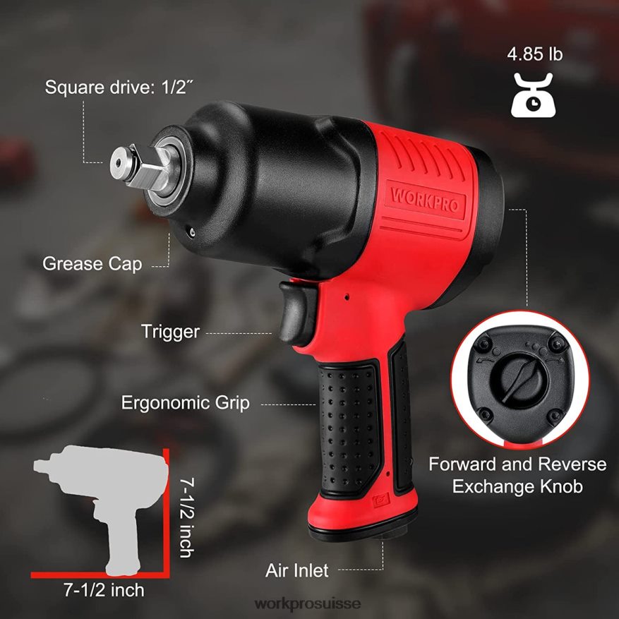 Clé à chocs pneumatique pour changement de pneus, réparation automobile Z2LXTF189 utile WORKPRO outil