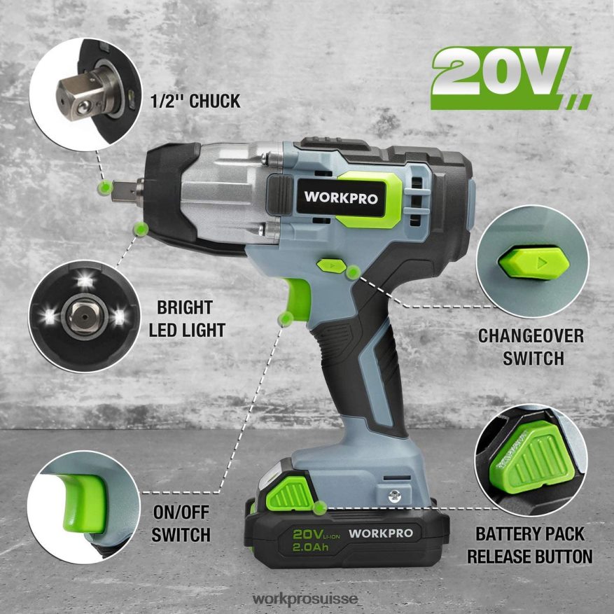 Clé à chocs sans fil 20 V avec clip ceinture pour chargeur rapide pour un transport facile Z2LXTF187 morden WORKPRO outil