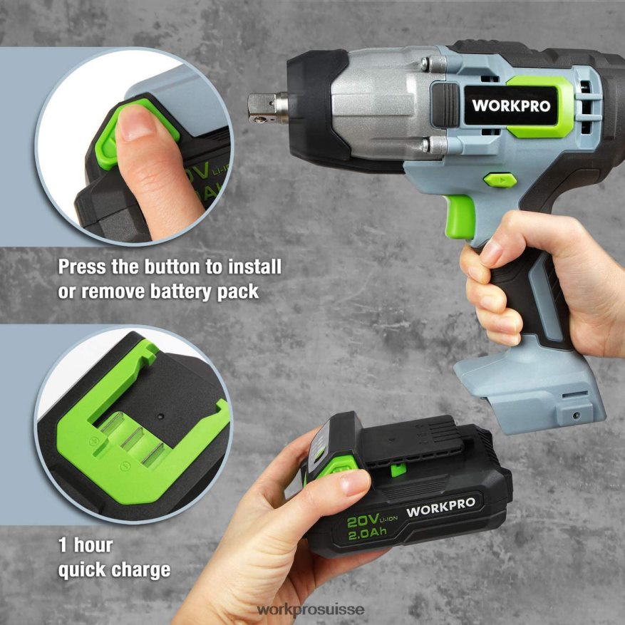Clé à chocs sans fil 20 V avec clip ceinture pour chargeur rapide pour un transport facile Z2LXTF187 morden WORKPRO outil