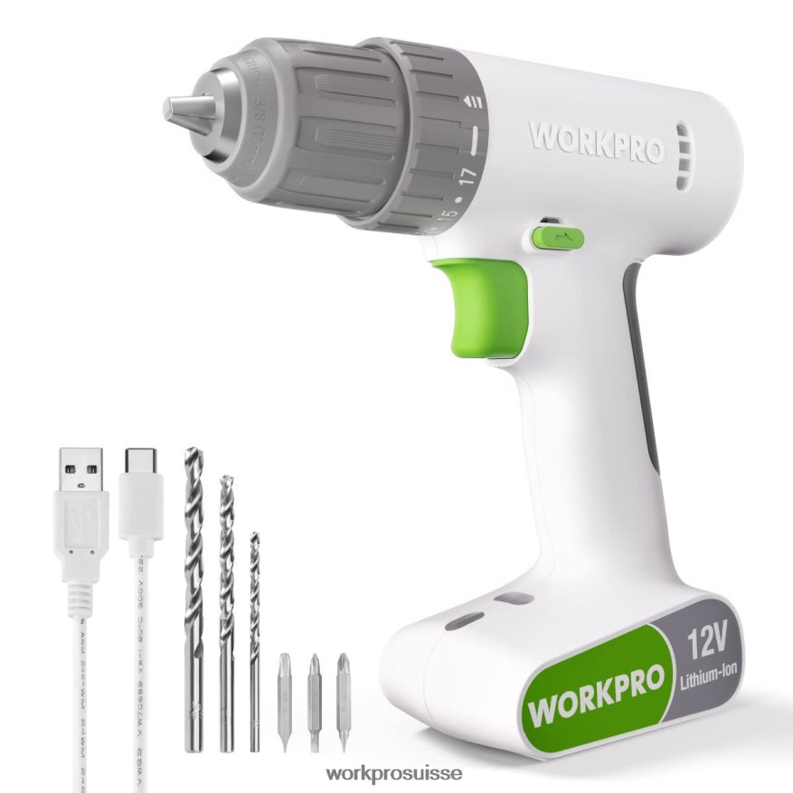 Ensemble perceuse-visseuse sans fil 12 V avec 6 embouts, mandrin sans clé 3/8