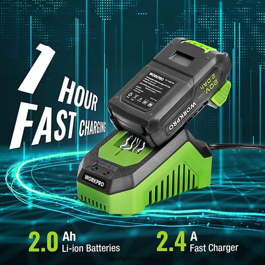 Kit perceuse-visseuse sans fil 20 V, batterie Li-ion 2,0 Ah, chargeur rapide 1 heure et sac de rangement 11 pouces inclus Z2LXTF176 vert WORKPRO outil