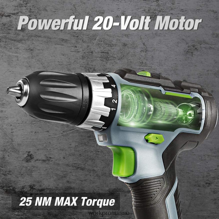 Kit perceuse/visseuse sans fil à vitesse variable 20 V, réglage de couple 18+2, batterie Li-ion 2,0 Ah et chargeur rapide 1 heure Z2LXTF172 morden WORKPRO outil