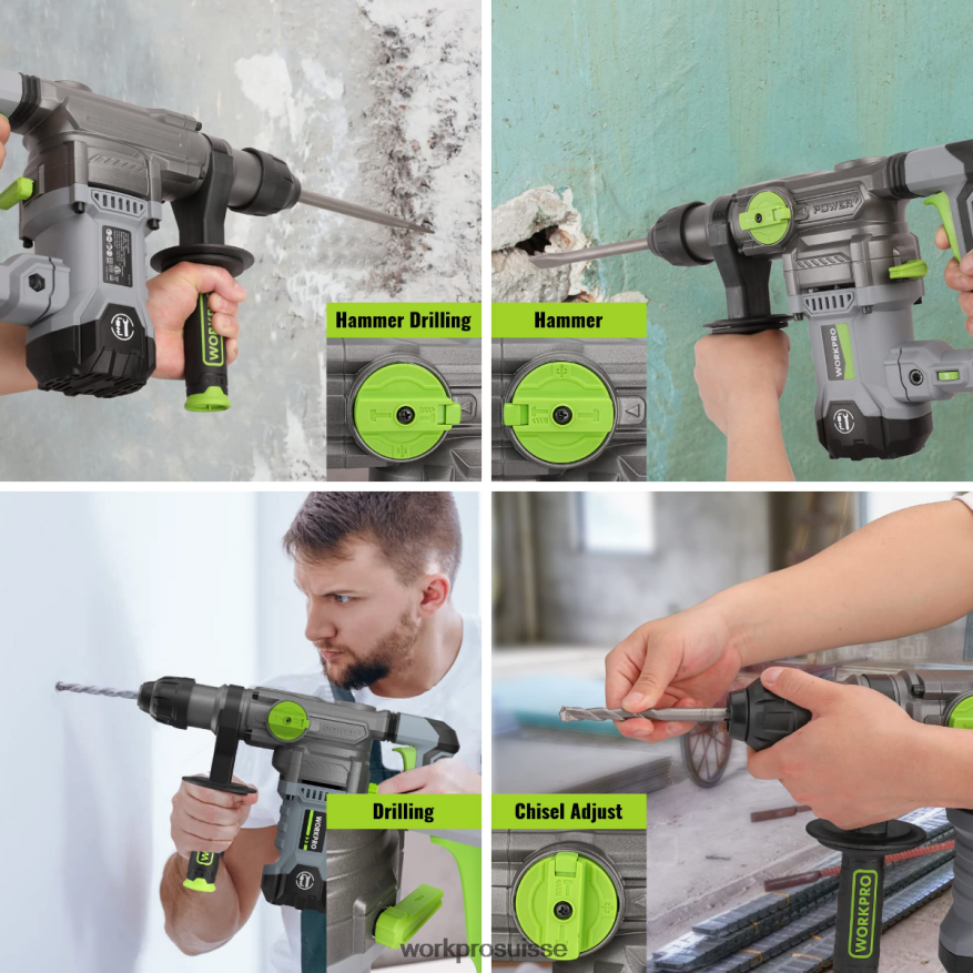 Perceuse à percussion rotative sds-plus premium de 12,5 ampères 1-1/4 pouces, version filaire robuste Z2LXTF179 utile WORKPRO outil