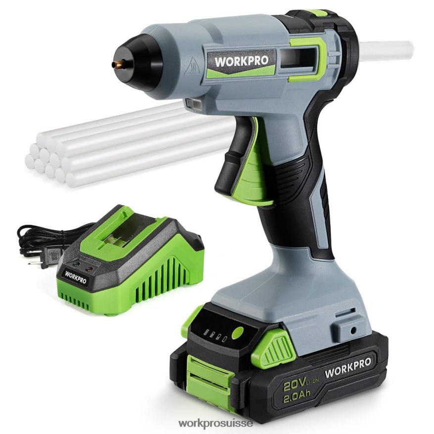 Kit pistolet à colle chaude sans fil avec 12 bâtons de colle, batterie li-ion 20 V 2,0 Ah Z2LXTF165 utile WORKPRO outil