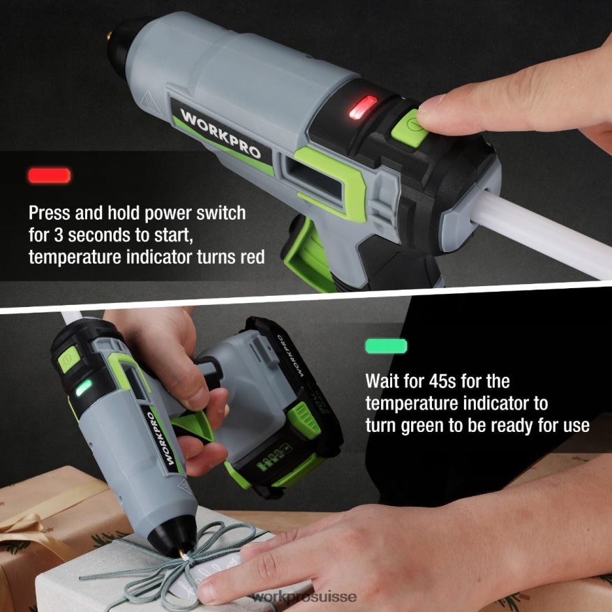 Kit pistolet à colle chaude sans fil avec 12 bâtons de colle, batterie li-ion 20 V 2,0 Ah Z2LXTF165 utile WORKPRO outil