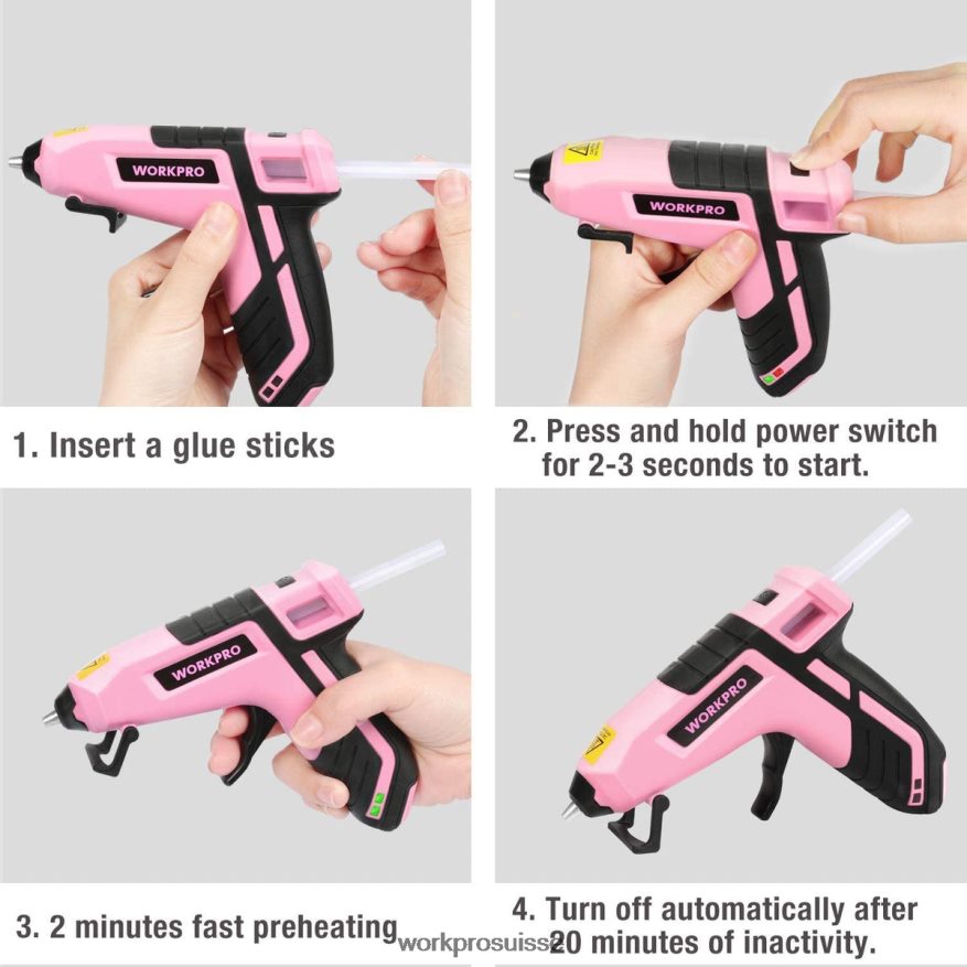 Mini pistolet à colle sans fil à préchauffage rapide avec 20 bâtons de colle premium Z2LXTF163 bleu/rose WORKPRO outil