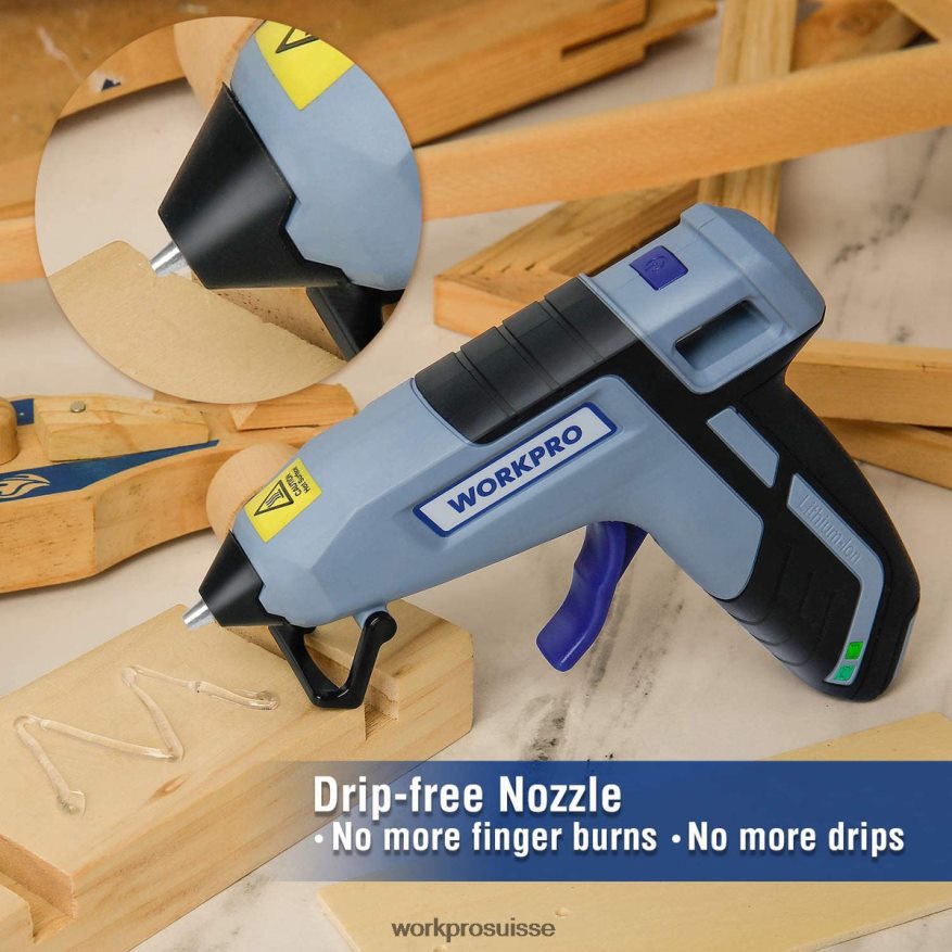 Mini pistolet à colle sans fil à préchauffage rapide avec 20 bâtons de colle premium Z2LXTF163 bleu/rose WORKPRO outil