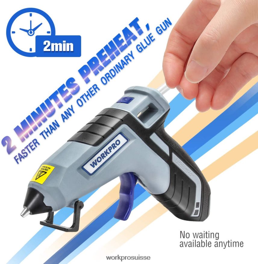 Mini pistolet à colle sans fil à préchauffage rapide avec 20 bâtons de colle premium Z2LXTF163 bleu/rose WORKPRO outil